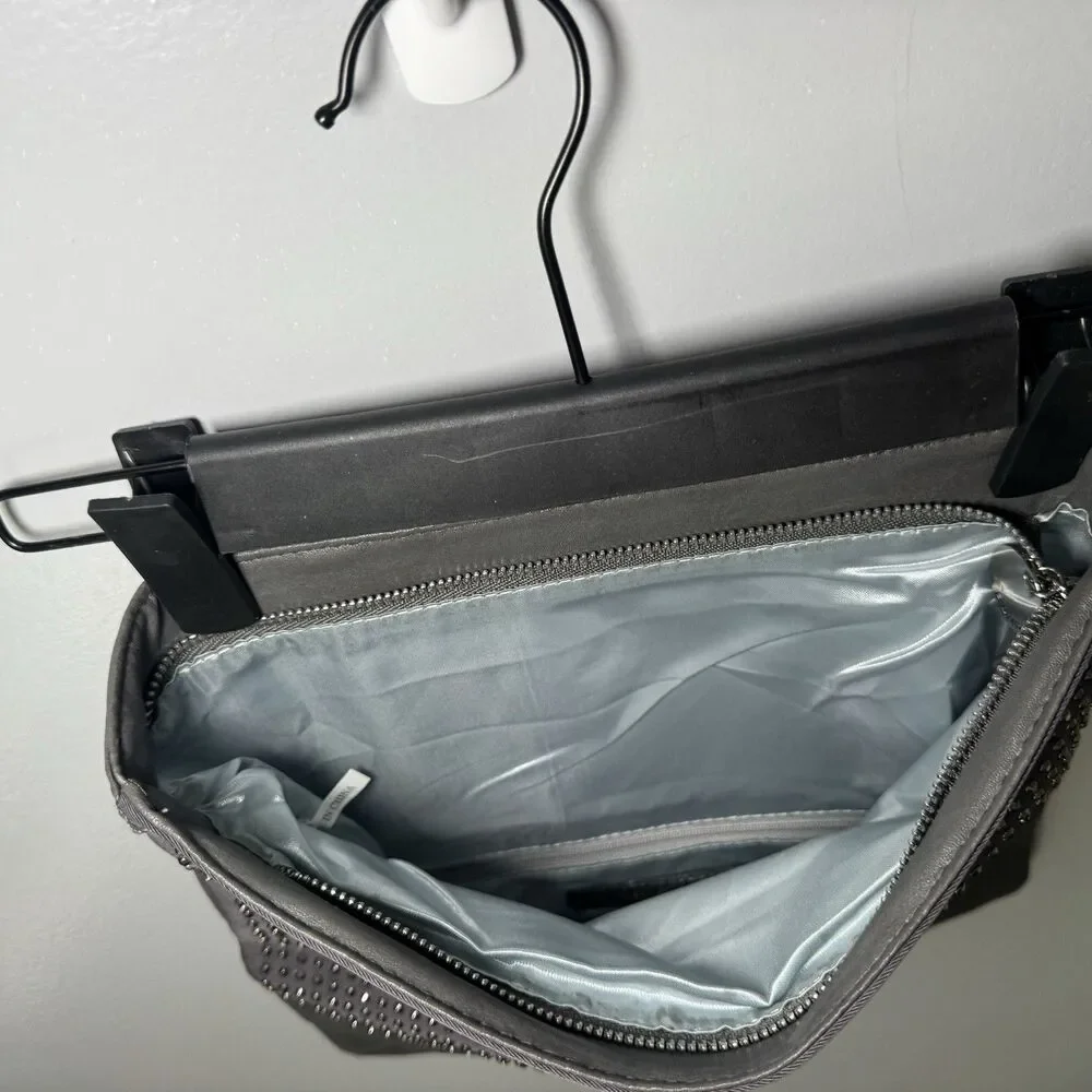 Vintage Rampage Gray/silver Rhinestone-Embellished Leather Fold-Over Clutch